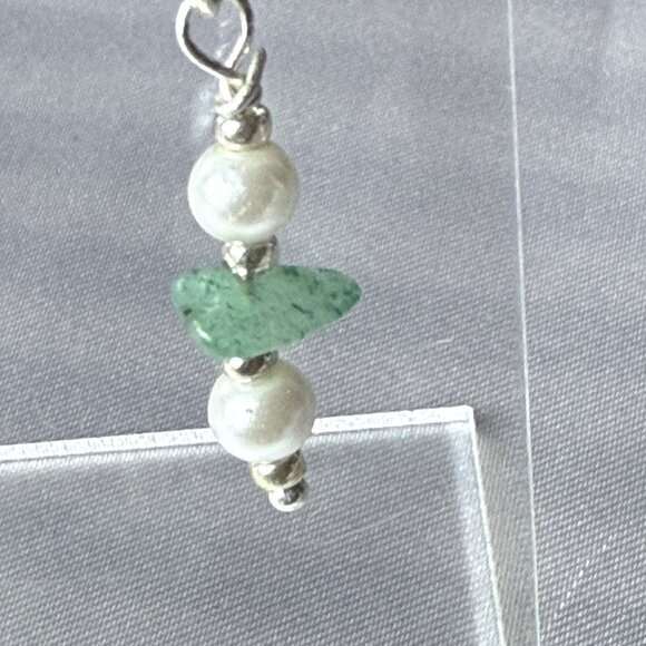 Reimagined Sterling Silver Aventurine Pearl Dangle Earrings - Picture 2 of 6
